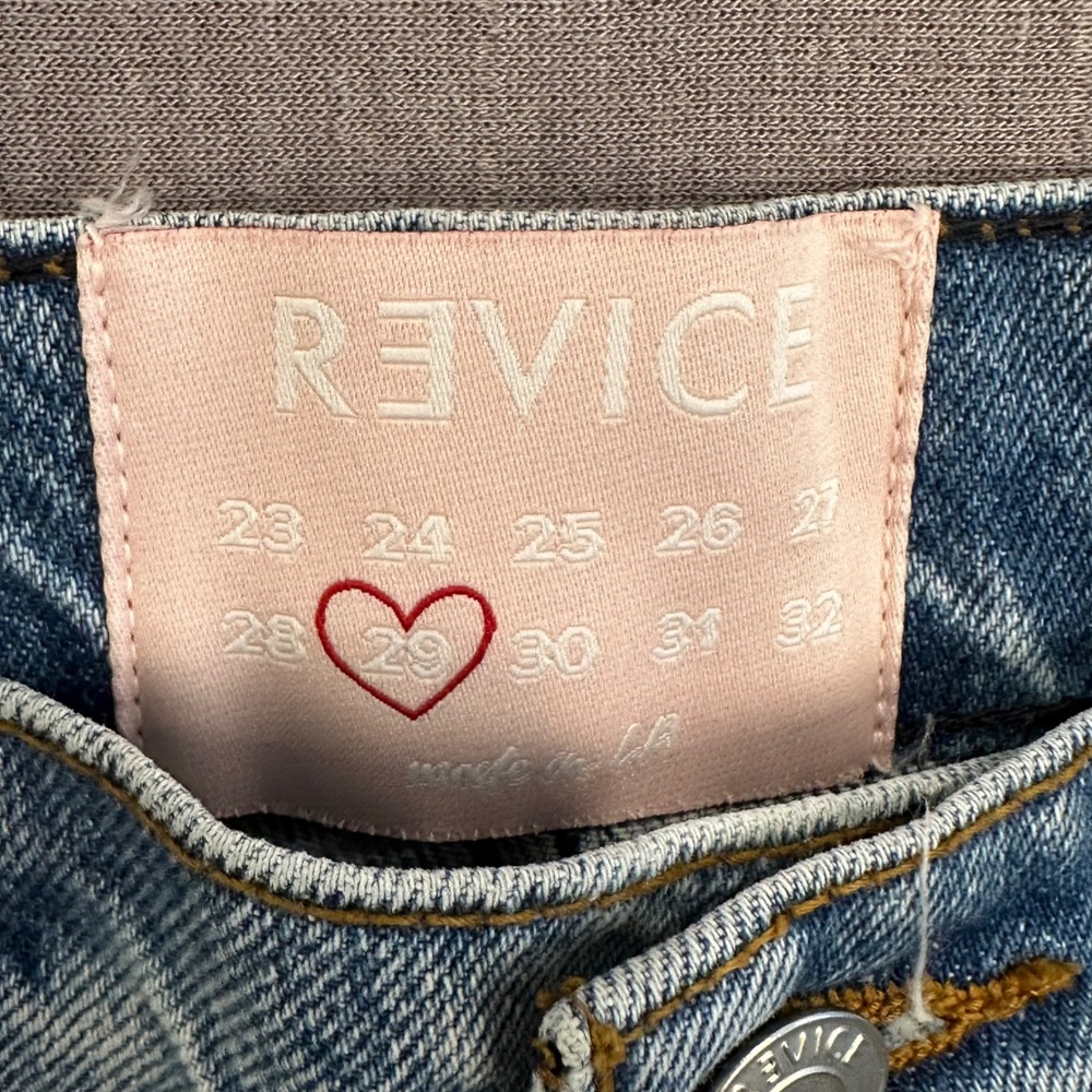 Revice Denim Jeans 29 Blue Cloud Wash Bleach Straight Leg Festival Altered Crop - Picture 5 of 10